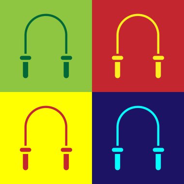 Pop Art Zıplama ip simgesi renk arkaplanında izole edildi. İp atlıyorum. Spor malzemeleri. Vektör.