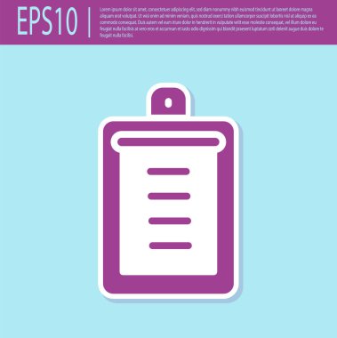 Turkuaz arka planda kontrol listesi simgesine sahip retro mor pano. Kontrol listesi sembolü. Anket anketi ya da anket geri bildirim formu. Vektör.