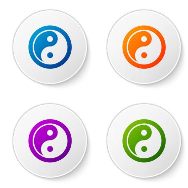 Beyaz arkaplanda izole edilmiş Yin Yang sembolü ve denge simgesi. Simgeleri daire düğmelerine ayır. Vektör.