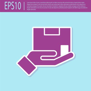 Retro mor teslimat sigorta ikonu turkuaz arka planda izole edildi. Kalkanın ötesinde sigorta kutuları var. Vektör..