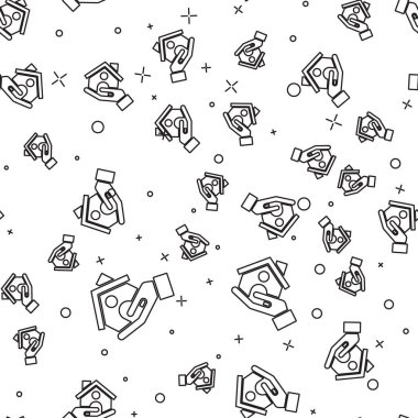 Siyah çizgi ev sigortası ikonu beyaz arka planda kusursuz desen izole etti. Güvenlik, güvenlik, koruma, konsept koruma. Vektör..