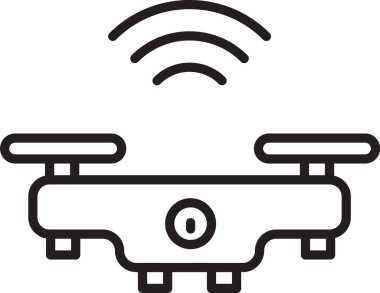 Siyah çizgi Akıllı İHA sistem simgesi beyaz arkaplanda izole edildi. Video ve fotoğraf makinesi sembollü dörtlü helikopter. Vektör.