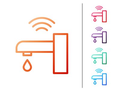 Kırmızı çizgi Akıllı su musluk sistemi simgesi beyaz arkaplanda izole edildi. İnternet kavramının kablosuz bağlantısı. Renk simgelerini ayarla. Vektör.