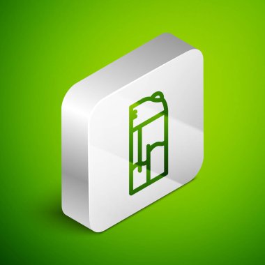 Yeşil arkaplanda izole edilmiş Aydınlık çizgi simgesi. Gümüş kare düğme. Vektör.