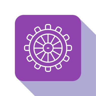 Beyaz çizgi direksiyon ikonu beyaz arka planda izole edildi. Mor kare düğme. Vektör.