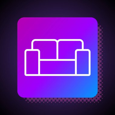 Beyaz çizgi kanepe simgesi siyah arkaplanda izole edildi. Kare renk düğmesi. Vektör.