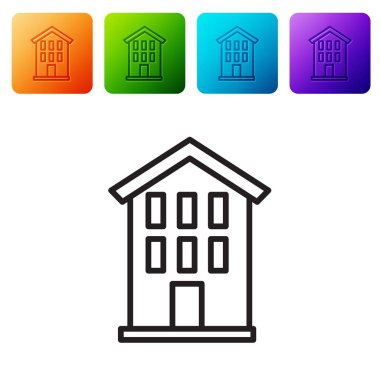 Beyaz arka planda siyah çizgi ev simgesi izole edildi. Ev sembolü. Renkli kare düğmelerle simgeleri ayarla. Vektör.