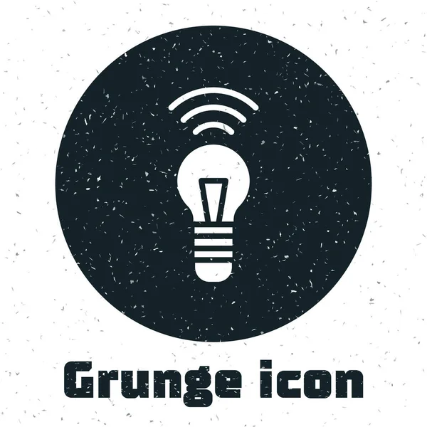 Grunge Inteligentní Žárovka Systém Ikona Izolované Bílém Pozadí Symbol Energie — Stockový vektor