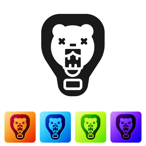 Black Bear head on shield icon isolated on white background. Hunting trophy on wall. Set icons in color square buttons. Vector.