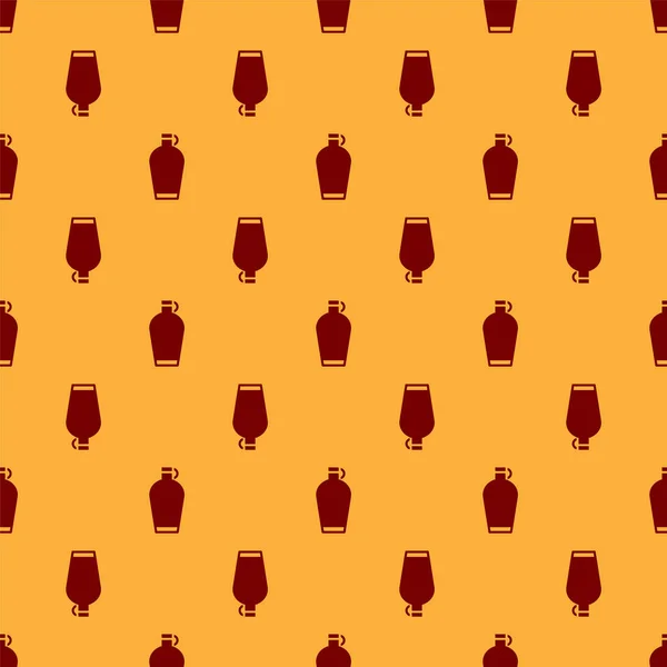 茶色の背景に赤のCanteen水ボトルのアイコンは シームレスなパターンを隔離しました 観光フラスコのアイコン キャンペーンで水の使用のジャー ベクトル — ストックベクタ
