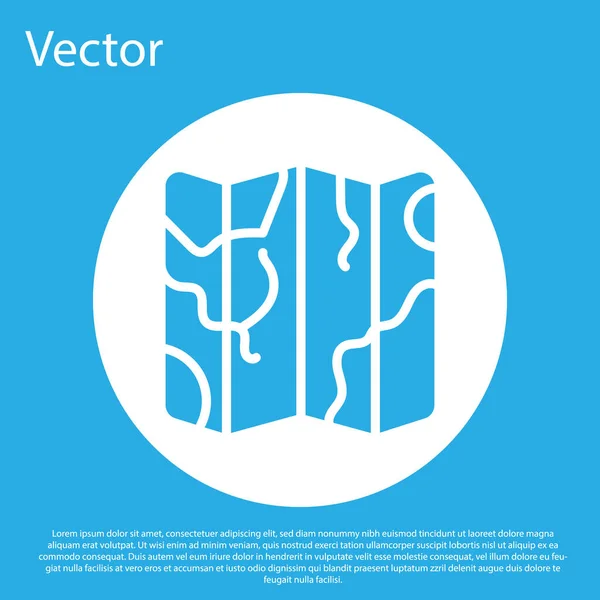 Mappa Blu Piegato Icona Isolata Sfondo Blu Pulsante Cerchio Bianco — Vettoriale Stock