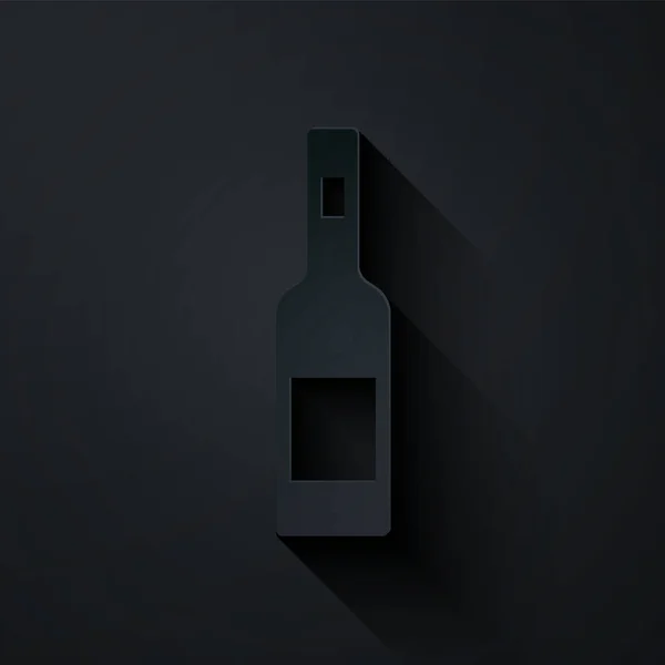 Corte Papel Botella Vidrio Vodka Icono Aislado Sobre Fondo Negro — Archivo Imágenes Vectoriales