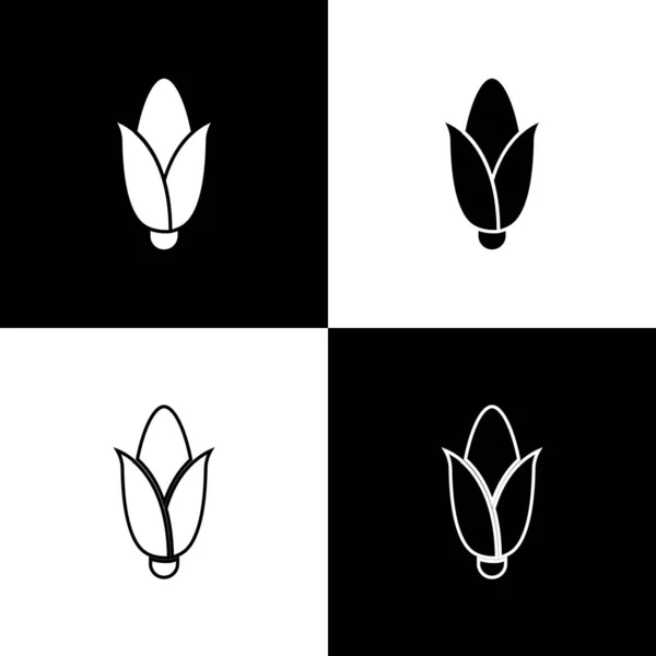 Setzen Sie Das Mais Symbol Isoliert Auf Schwarzem Und Weißem — Stockvektor