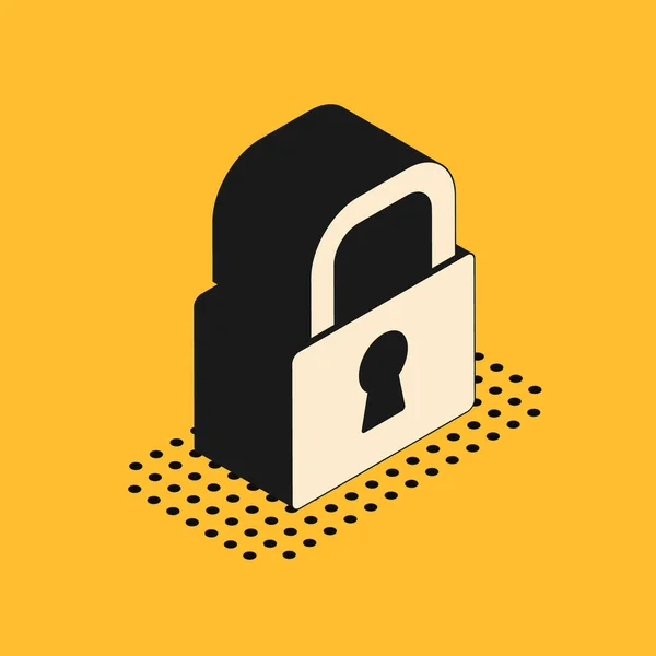 Isometric Lock Icon Isolated Yellow Background Padlock Sign Security Safety — Stock Vector