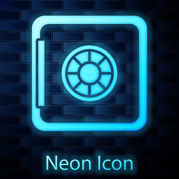 Ragyogó Neon Safe Ikon Elszigetelt Téglafal Háttér Ajtó Széf Egy — Stock Vector