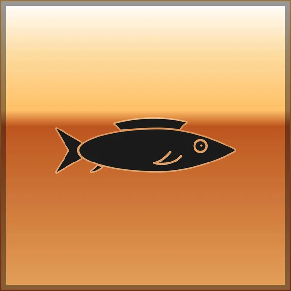 Black Fish Pictogram Geïsoleerd Gouden Achtergrond Vector — Stockvector