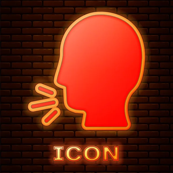 Glowing Neon Man Coughing Icon Isolated Brick Wall Background Viral — Stock Vector
