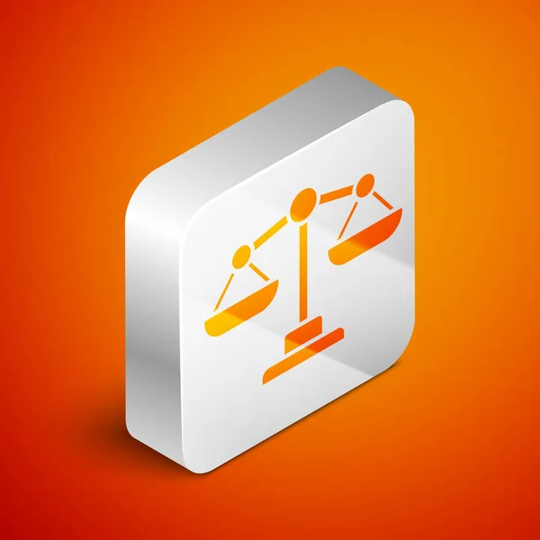 Isometriske Skalaer Retfærdighed Ikon Isoleret Orange Baggrund Retssymbolet Balancetegn Sølv – Stock-vektor