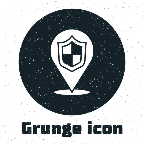 Значок Grunge Location Shield Выделен Белом Фоне Концепция Страхования Знак — стоковый вектор