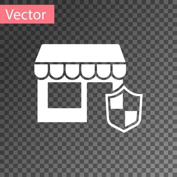 透明な背景にシールドアイコンが隔離されたホワイトショッピングビル 保険の概念 セキュリティ 安全性 保護の概念 ベクトル — ストックベクタ