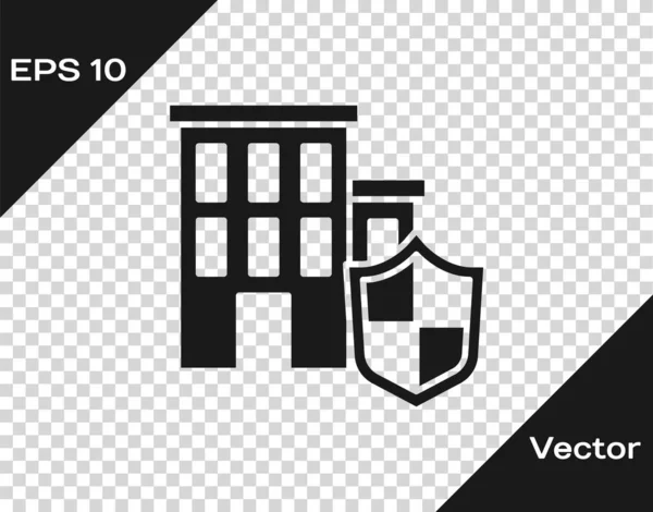 Casa Negra Con Icono Escudo Aislado Sobre Fondo Transparente Concepto — Vector de stock