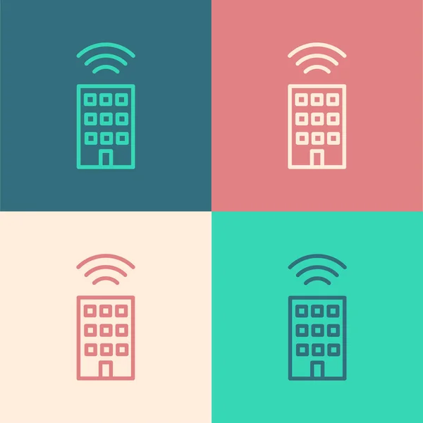 Pop Art Line Smart Home Wireless Icon Isolated Color Background — Stock Vector