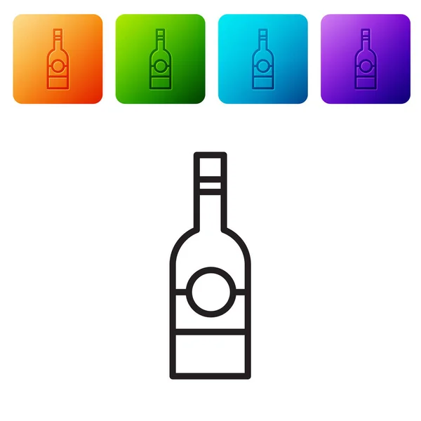 Svart Linje Glasflaska Vodka Ikon Isolerad Vit Bakgrund Ställ Ikoner — Stock vektor