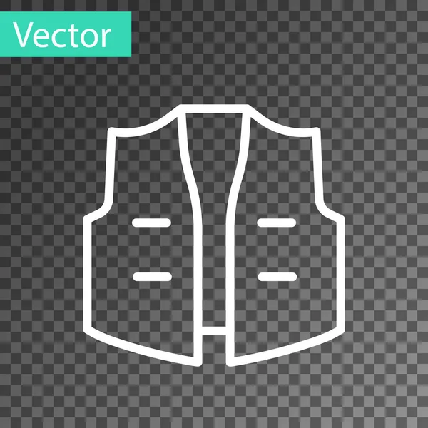 Weiße Linie Fischerjacke Symbol Isoliert Auf Transparentem Hintergrund Fischerweste Vektor — Stockvektor