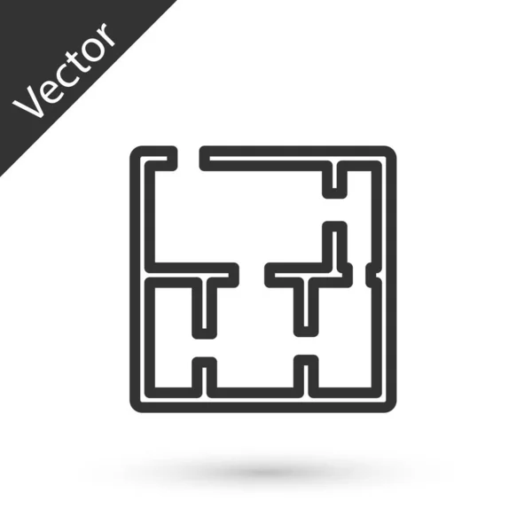 Grå Linje Hus Plan Ikon Isolerad Vit Bakgrund Vektor — Stock vektor