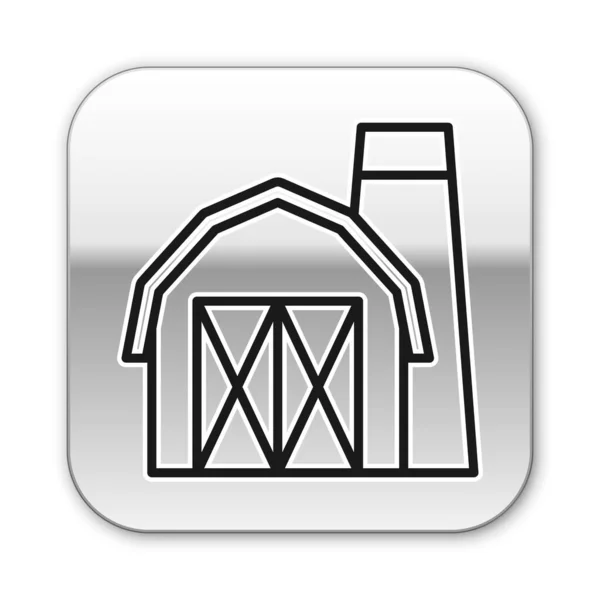 Ікона Будинку Чорного Кольору Ізольована Білому Тлі Срібна Квадратна Кнопка — стоковий вектор