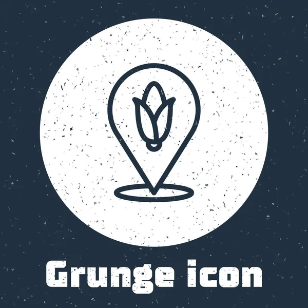 Línea Grunge Localización Icono Maíz Aislado Sobre Fondo Gris Dibujo — Vector de stock