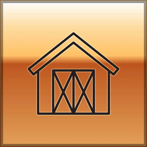 Black Line Farm House Icon Isolated Gold Background Vector — Stock Vector