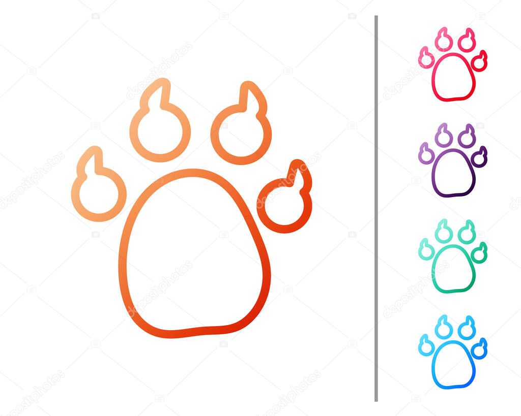 Red line Paw print icon isolated on white background. Dog or cat paw print. Animal track. Set color icons. Vector.