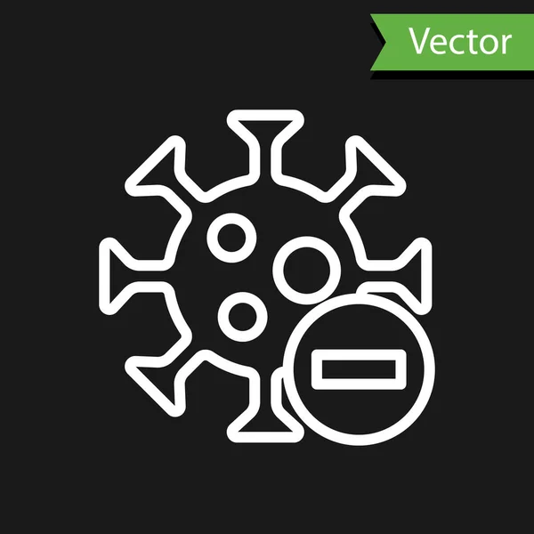 Linha Branca Ícone Vírus Negativo Isolado Fundo Preto Vírus Corona — Vetor de Stock