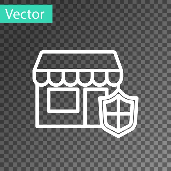 Línea Blanca Edificio Comercial Con Icono Escudo Aislado Sobre Fondo — Vector de stock