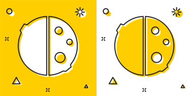 Güneş tutulması ikonu sarı ve beyaz arkaplanda izole edilmiş. Tam sonar tutulması. Rastgele dinamik şekiller. Vektör İllüstrasyonu.