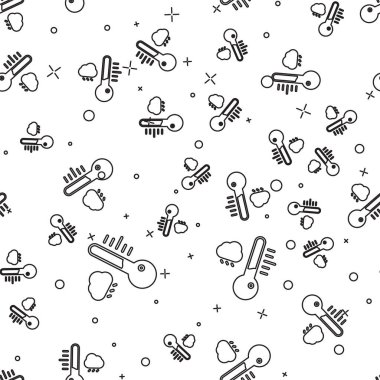 Siyah çizgi Meteoroloji termometresi beyaz arka planda izole edilmiş ikon izolasyonu ölçüyor. Termometre termometresi sıcak ya da soğuk hava gösteriyor. Vektör İllüstrasyonu.