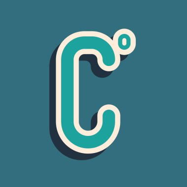 Yeşil Celsius simgesi yeşil arkaplanda izole edildi. Uzun gölge tarzı. Vektör İllüstrasyonu.