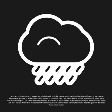 Siyah arkaplanda izole edilmiş yağmur ikonu olan Kara Bulut. Yağmur damlaları ile yağmur bulutu yağışı. Vektör İllüstrasyonu.