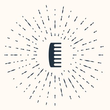 Bej arka planda gri saç fırçası simgesi izole edildi. Taraklı saç işareti. Berber sembolü. Soyut çember rastgele noktalar. Vektör İllüstrasyonu.