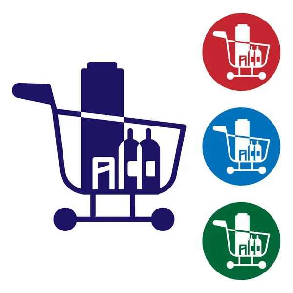 Blue Shopping Cart Food Icon Isolated White Fone Продовольственный Магазин — стоковый вектор