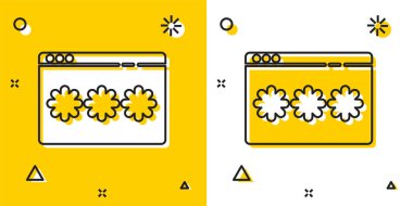 Siyah parola koruması ve güvenlik erişim simgesi sarı ve beyaz arka planda izole edildi. Güvenlik, güvenlik, koruma, gizlilik kavramı. Rastgele dinamik şekiller. Vektör İllüstrasyonu.