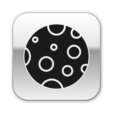 Siyah Ay simgesi beyaz arkaplanda izole edildi. Gümüş kare düğme. Vektör İllüstrasyonu.