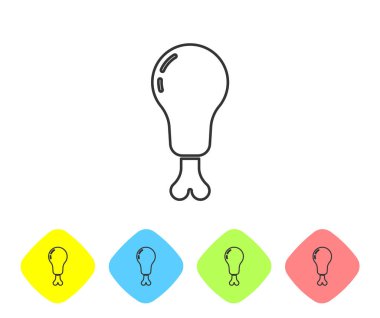 Gri çizgi tavuk budu simgesi beyaz arka planda izole edildi. Tavuk budu. Renkli eşkenar dörtgen düğmelerine simgeleri yerleştir. Vektör İllüstrasyonu.