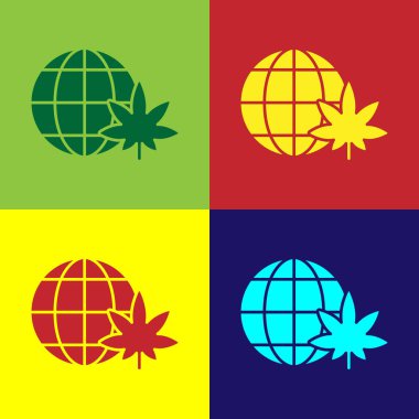 Pop sanat esrarı yasallaştırır ya da kenevir küresi sembolü renkli arka planda izole edilir. Kenevir sembolü. Vektör İllüstrasyonu.