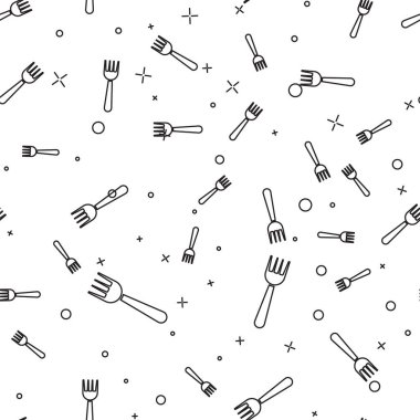Siyah çizgi tek kullanımlık plastik çatal simgesi beyaz arka planda izole edilmiş. Vektör İllüstrasyonu.