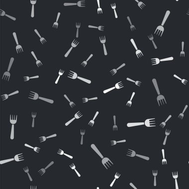 Tek kullanımlık gri plastik çatal simgesi siyah arka planda izole edilmiş. Vektör İllüstrasyonu.