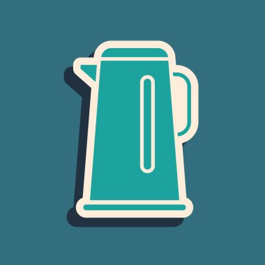 Yeşil arka planda ikonu olan yeşil çaydanlık. Çaydanlık ikonu. Uzun gölge tarzı. Vektör İllüstrasyonu.