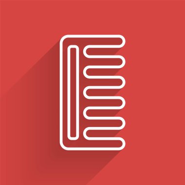 Beyaz çizgi saç fırçası ikonu uzun gölgeli izole edilmiş. Taraklı saç işareti. Berber sembolü. Vektör İllüstrasyonu.