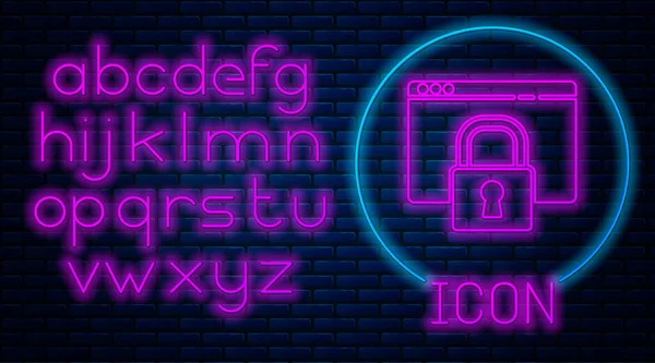 Zářící Neon Zabezpečte Své Stránky Pomocí Https Ssl Ikony Izolované — Stockový vektor